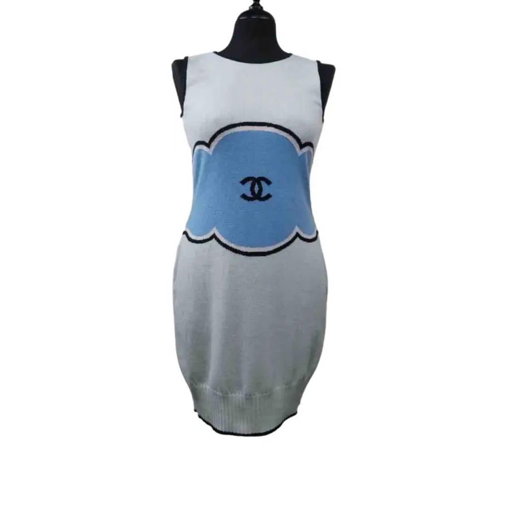 CHANEL Gray and Blue Sleeveless Dress - Picture 3 of 4